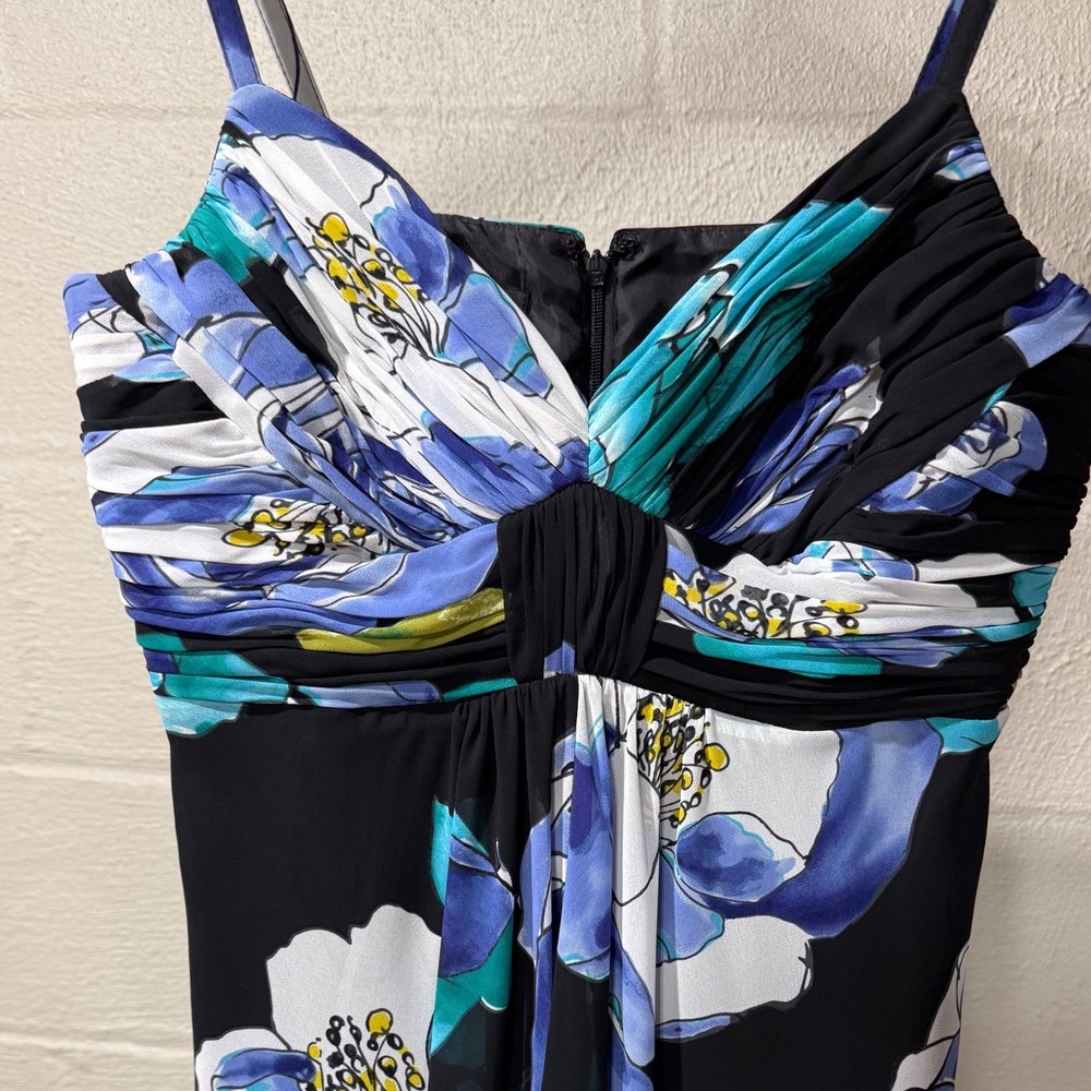 Jones Wear Dress Size 6 Black Blue Floral Empire Waist Sleeveless Cocktail Party - Picture 4 of 8